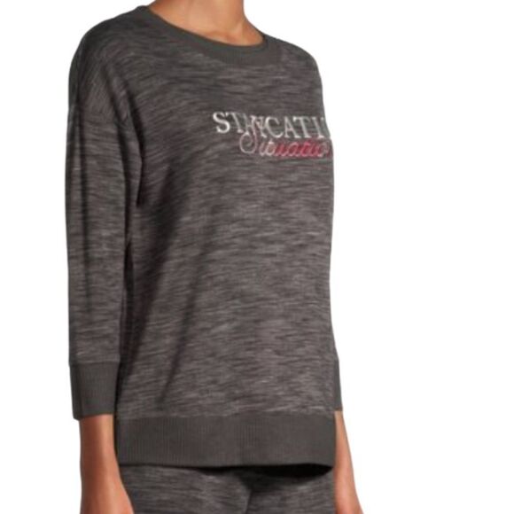 NWT Womens Top Lounge Pajama Sleep Staycation Situation Embroidered Gray Soft - Picture 3 of 7